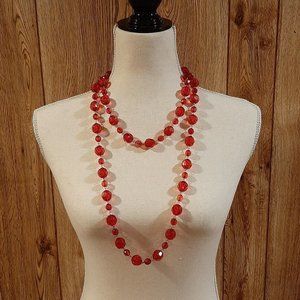 Layered Red Beaded Necklace
